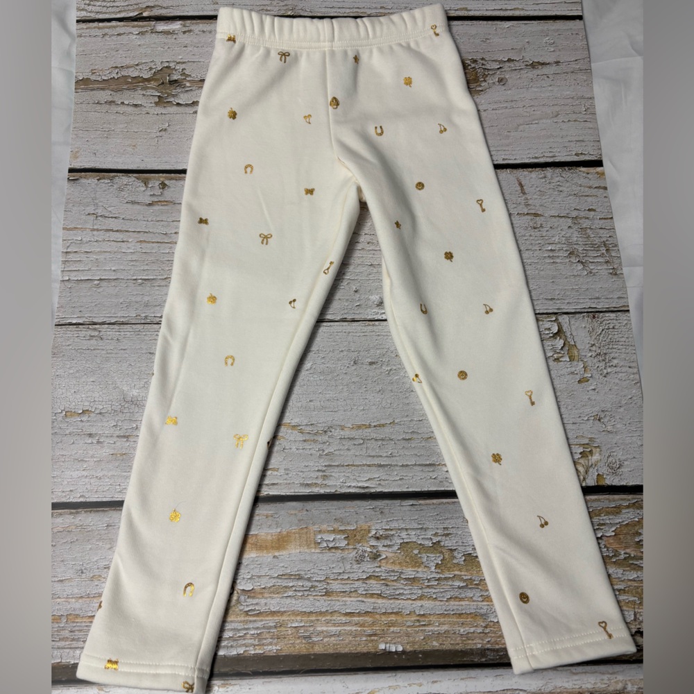 Carter's White Fleece Leggings with Gold Details- NWOT